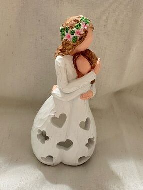 Handcrafted White Mother and Child Figurine with Floral Accent